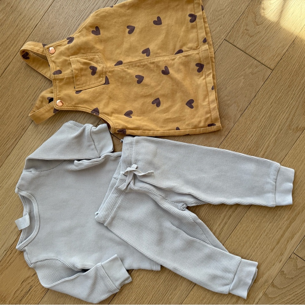 Adorable Heart Print Overalls and Cozy Set